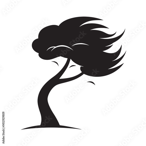 Tree Bending Strong Wind Silhouette Scene