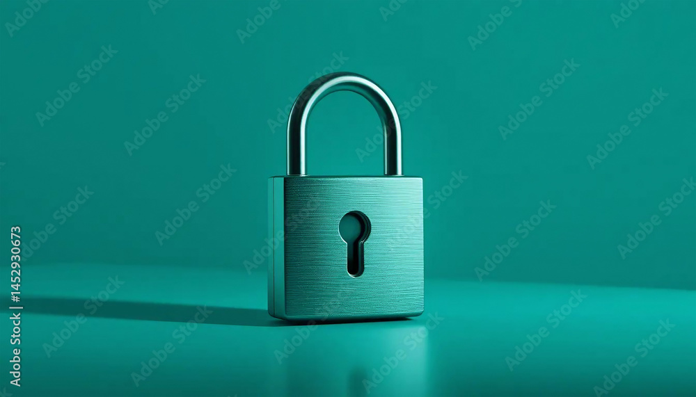 Fototapeta premium A Metallic Padlock on a Teal Background, Symbolizing Security