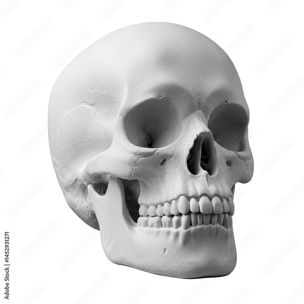 Fototapeta premium Human skull made of plaster isolated on a white