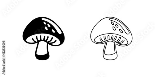 A simple vector icon set depicting mushrooms, ideal for nature and food designs.