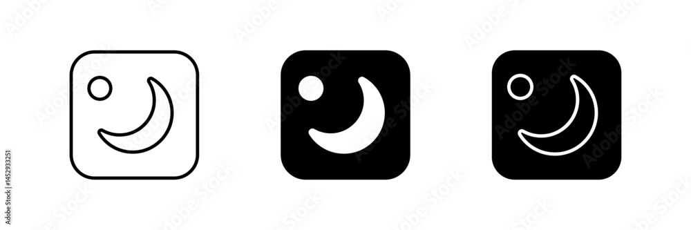 A simple vector icon set depicting night mode symbols, ideal for technology and UI designs. A simple vector icon set depicting night mode symbols, ideal for technology and UI designs.