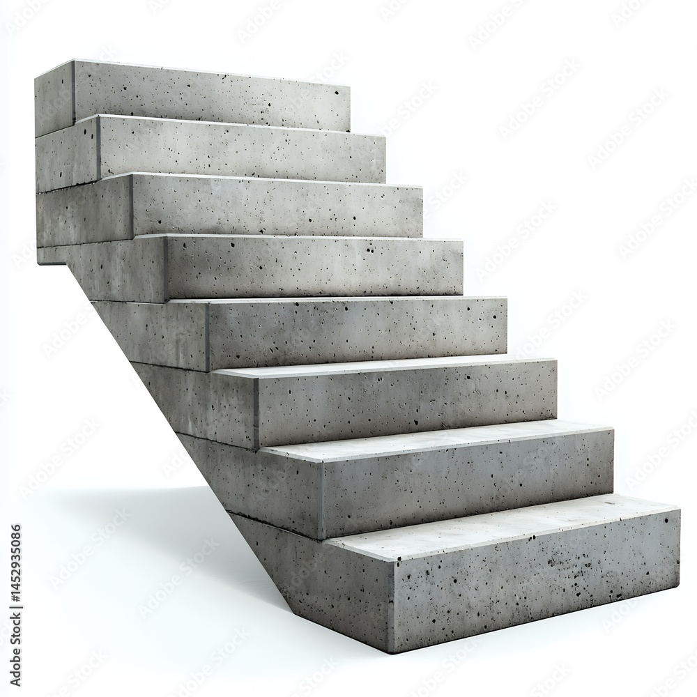 Fototapeta premium Diagonal Gray Concrete Staircase on White Background