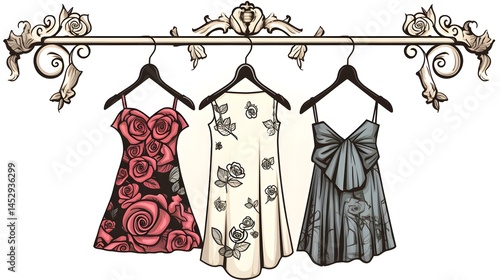 Elegant Women's Dress Fabric Pattern Design on Hanger for Fashion Industry Marketing