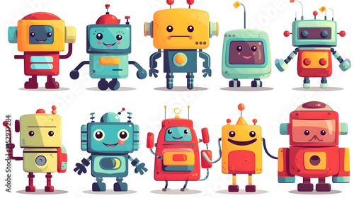 Professional Cartoon Set of Kids Robots in Vector Illustration for Creative Projects