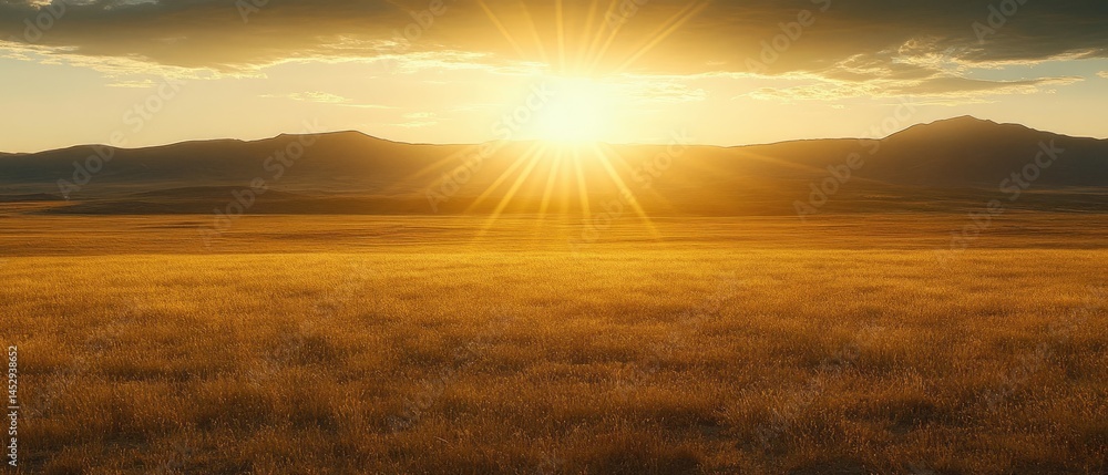 Obraz premium Golden sunset over a vast, dry grassland.