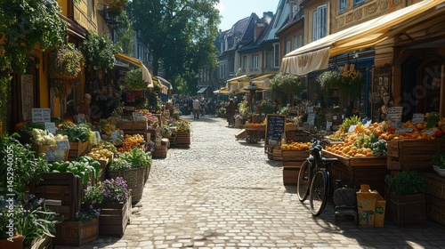 Fototapeta Naklejka Na Ścianę i Meble -  Charming European Market Street