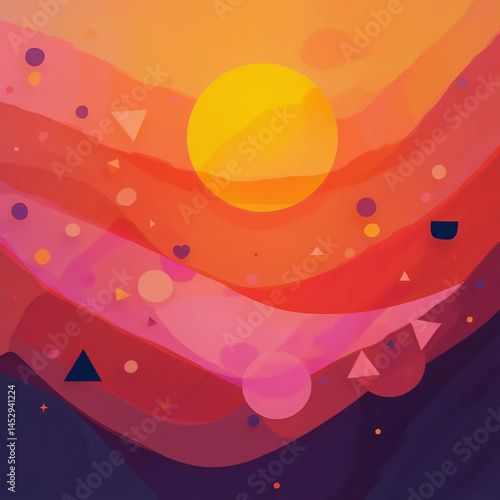 Vibrant Abstract Sunset with Geometric Shapes, Generate AI