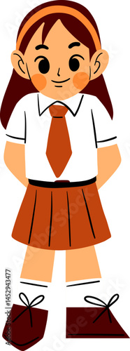 Confident Schoolgirl Standing with Hands Clasped