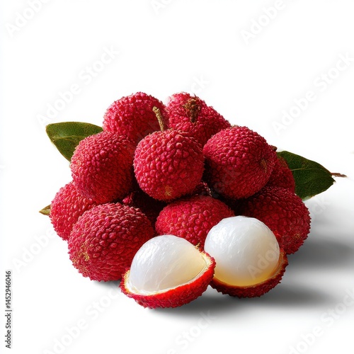 Pile of lychees isolated on white background