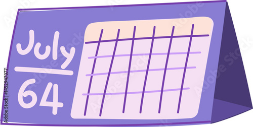 Cartoon Table Calendar Showing July Month in Flat Style