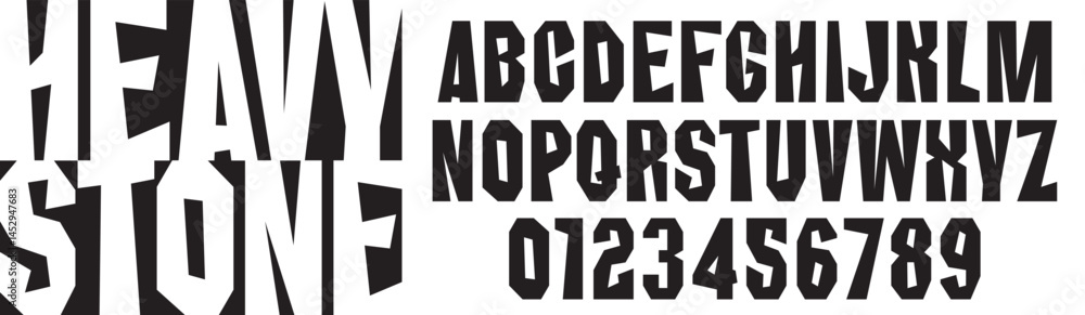 Heavy Chopped simple font on the theme of urbanism, stone, concrete, rock. Set of letters and numbers of the latin alphabet. Heavy Chopped simple font on the theme of urbanism, stone, concrete, rock. Set of letters and numbers of the latin alphabet.