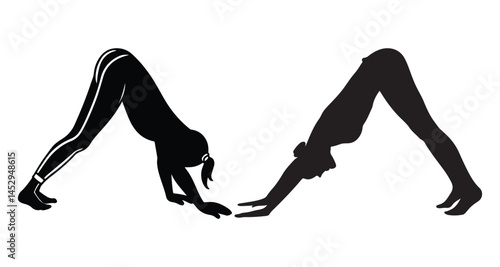 Yoga pose downward facing dog female Yoga silhouette white background