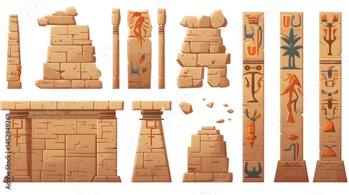 Ancient Egyptian Game Frames on Old Brick Wall Background for Creative Designs