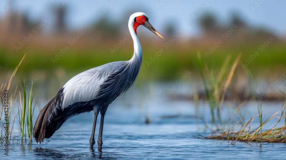 Obraz premium A large bird standing in a body of water