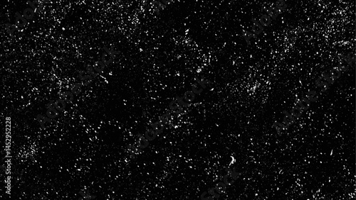 Isolated natural white snow texture effect on black night background. Abstract background. Monochrome texture.
