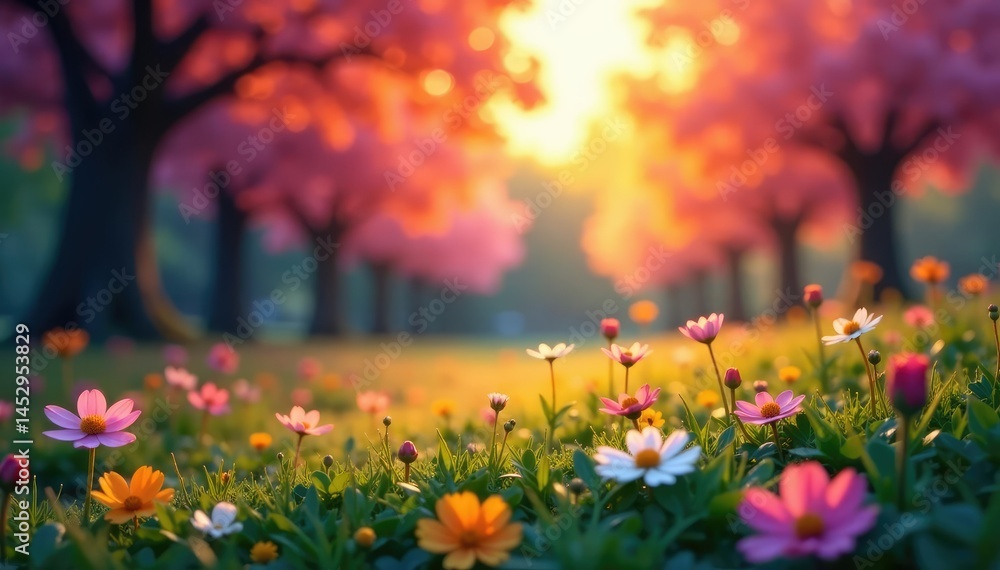 Obraz premium Abstract blurred nature scene, vibrant colors, bokeh, muted