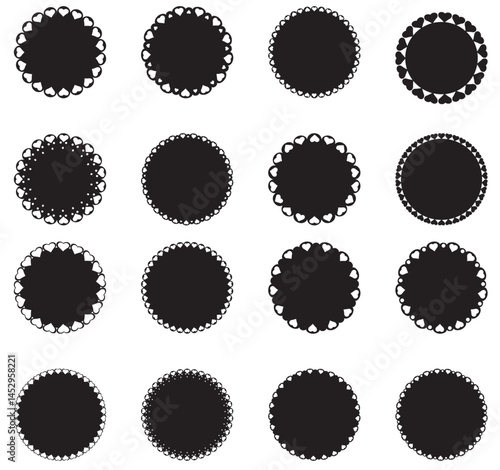 Heart Scalloped Edge Paper Doily Cut Out Template, Paper Doilies Die Cut Shapes for Card Making, Paper Crafts, Junk Journals, Scrapbooking, Tags & Label. Vector Collection Set