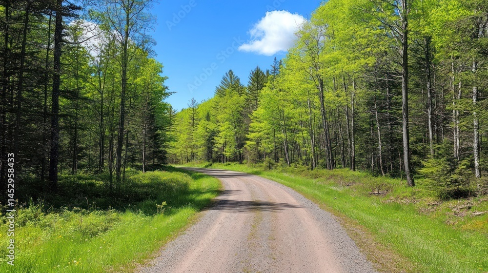 Fototapeta premium Empty dirt road through green summer forest