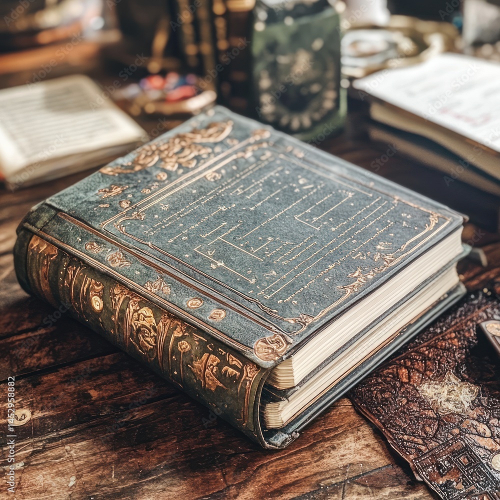 Antique-style journal, decorative cover, leather-bound Antique-style journal, decorative cover, leather-bound