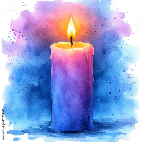 Birthday Sparkler Candle, watercolor vector, isolated on a white background.