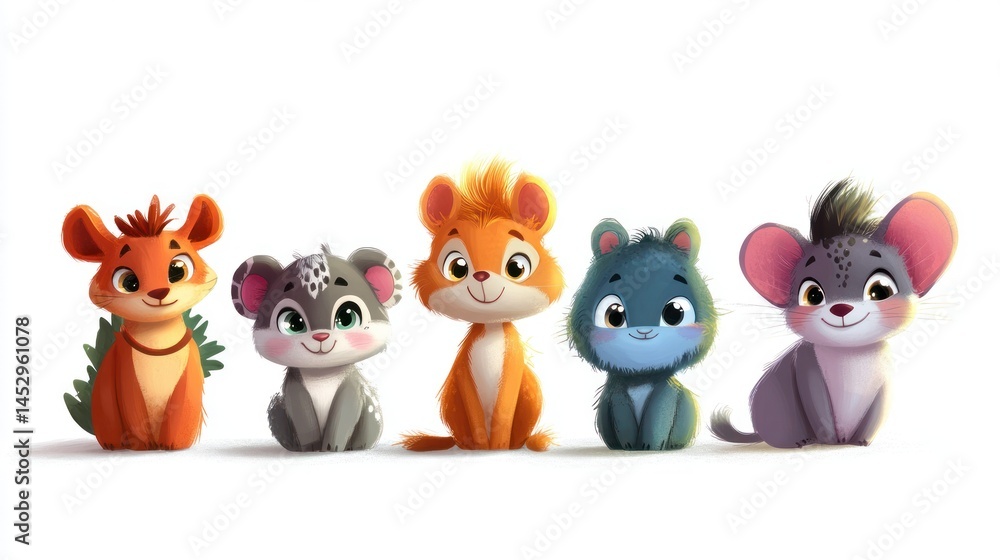 Naklejka premium Cute cartoon animal illustrations