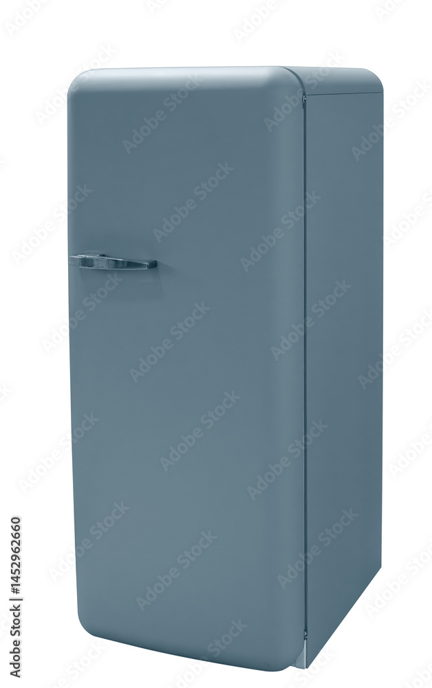 Blue refrigerator with silver handle. Refrigerator on transparent background Blue refrigerator with silver handle. Refrigerator on transparent background