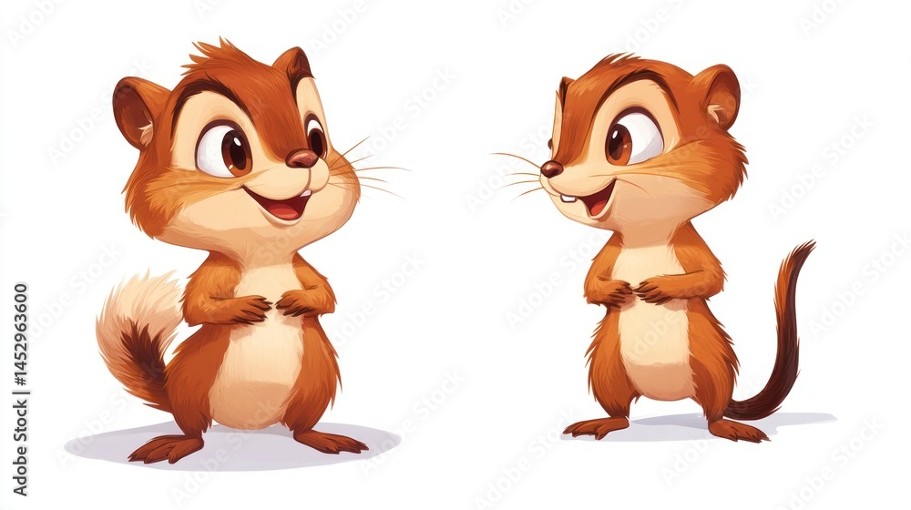Fototapeta premium Two cartoon chipmunks facing each other