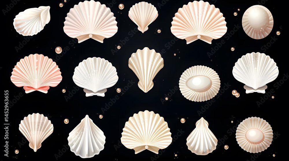 Elegant Vector Sea Shell and Pearl Seashell Silhouettes for Creative Design Projects Elegant Vector Sea Shell and Pearl Seashell Silhouettes for Creative Design Projects