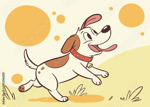 Playful cartoon of a joyful dog running with its tongue out, perfect for fun and pet-themed digital content.