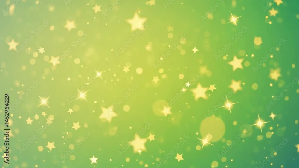 Golden stars twinkling and slowly falling on a soft green gradient background Golden stars twinkling and slowly falling on a soft green gradient background