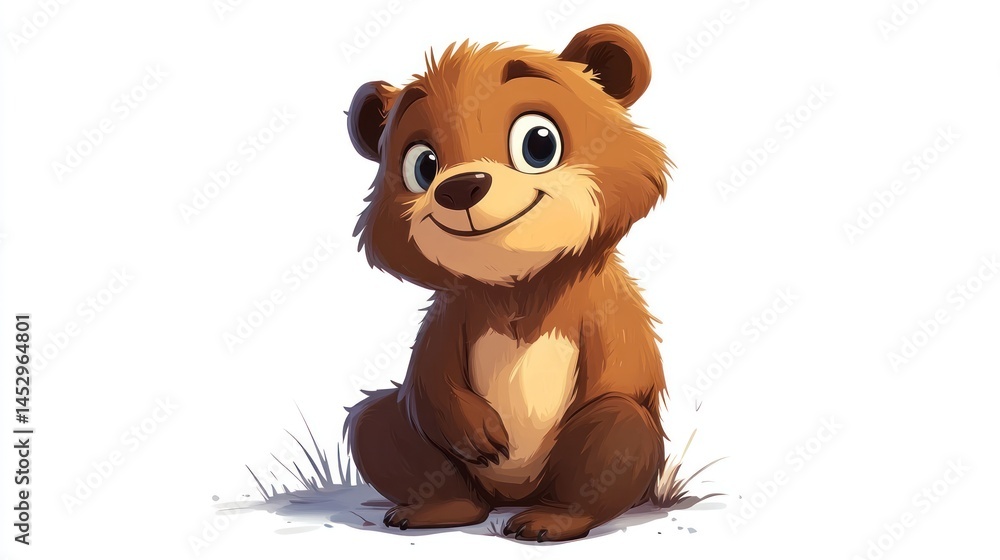 Obraz premium Cute cartoon bear sitting, looking friendly