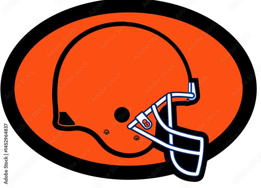 A stylized football helmet enclosed in an oval frame. Sports graphic design for fans, with black and orange colors, perfect for football enthusiasts. A stylized football helmet enclosed in an oval frame. Sports graphic design for fans, with black and orange colors, perfect for football enthusiasts.