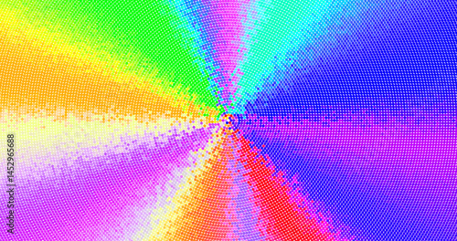 Bright concentric circle pattern with rainbow palette. Style op art, psychedelic, digital abstraction.