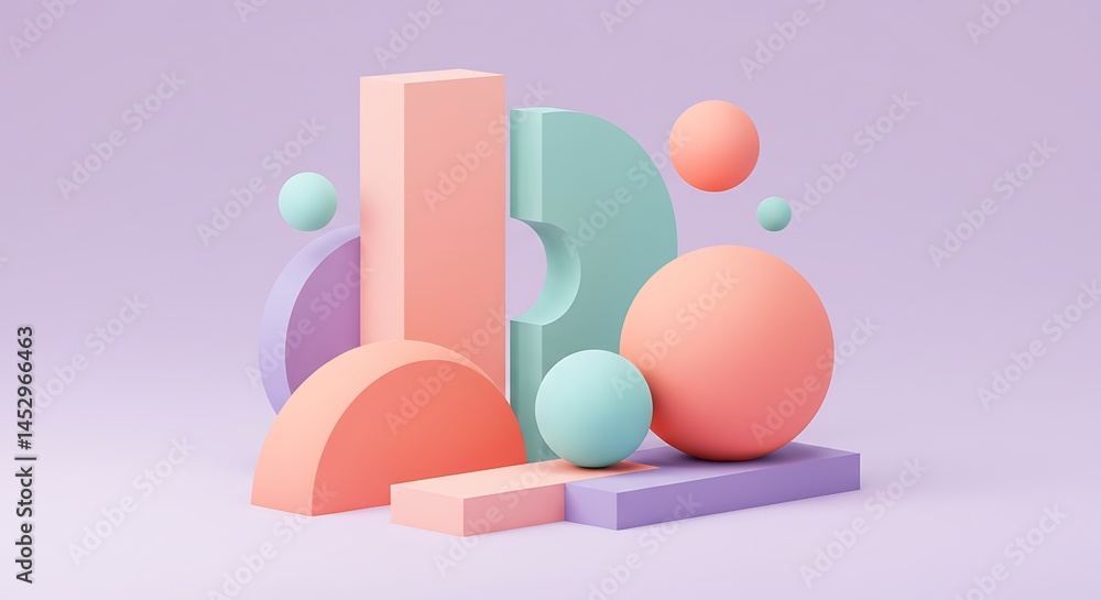 Pastel Geometric Still Life with Spheres Arcs and Rectangular Prisms Pastel Geometric Still Life with Spheres Arcs and Rectangular Prisms