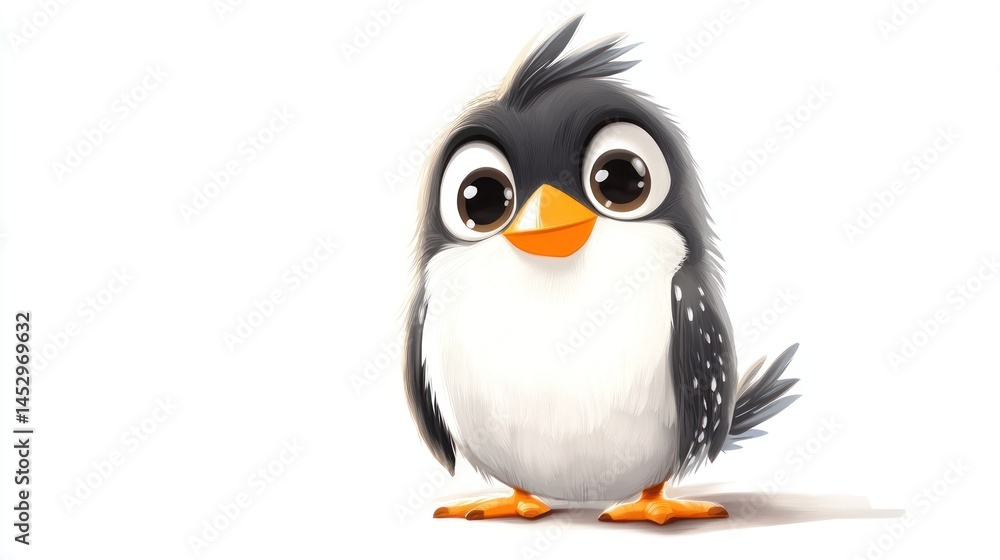 Fototapeta premium Cute cartoon penguin with big eyes
