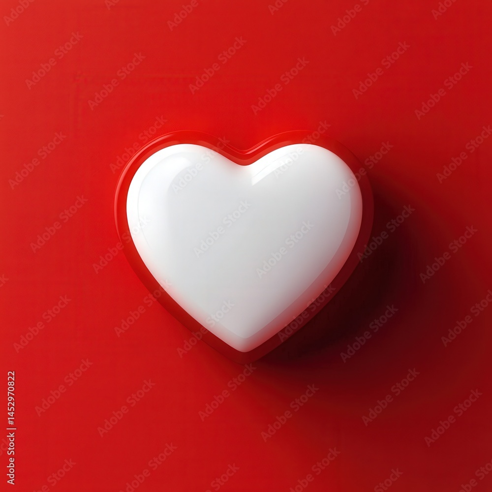 White heart shape on a vibrant red color background White heart shape on a vibrant red color background