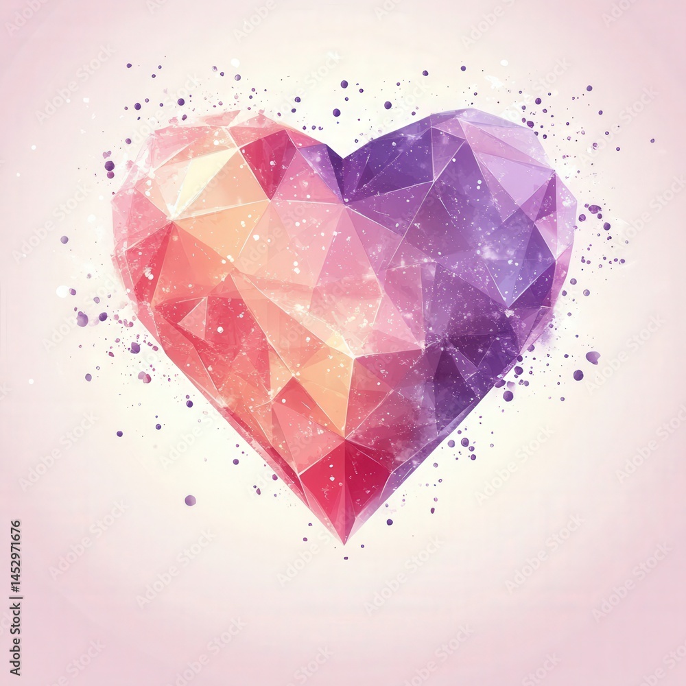 Geometric heart with vibrant colors on white background Geometric heart with vibrant colors on white background