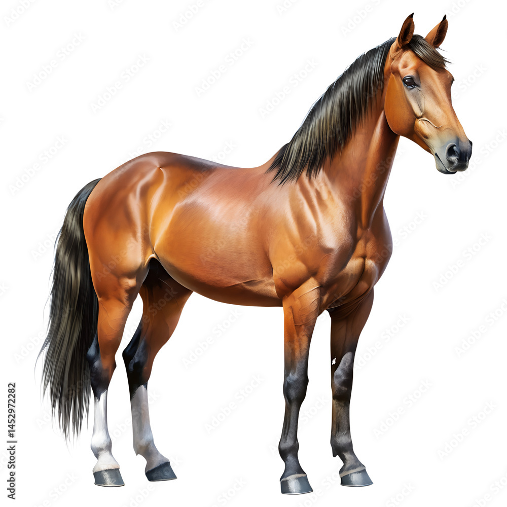 Fototapeta premium Realistic Horse Standing On White Background