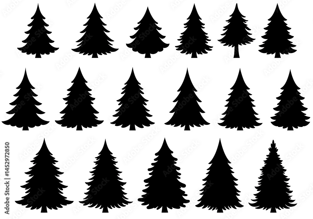 Obraz premium Silhouette Christmas Trees: A Festive Black & White Collection AI Generated