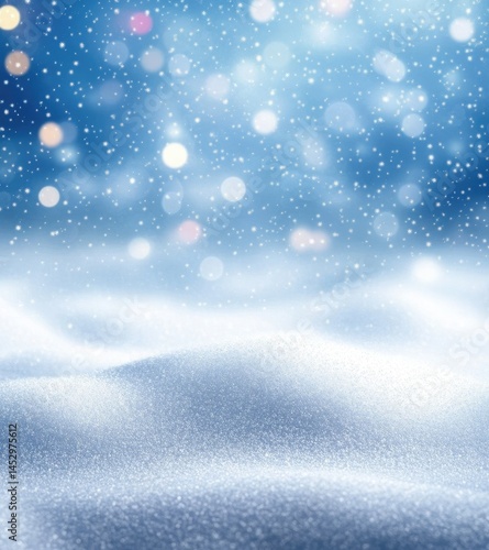 Wallpaper Mural Snowy Field Landscape with Blue Sky, Bokeh Lights, and Falling Snowflakes Overlay Torontodigital.ca