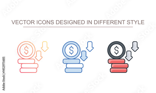 Money loss icon design with white background stock illustration