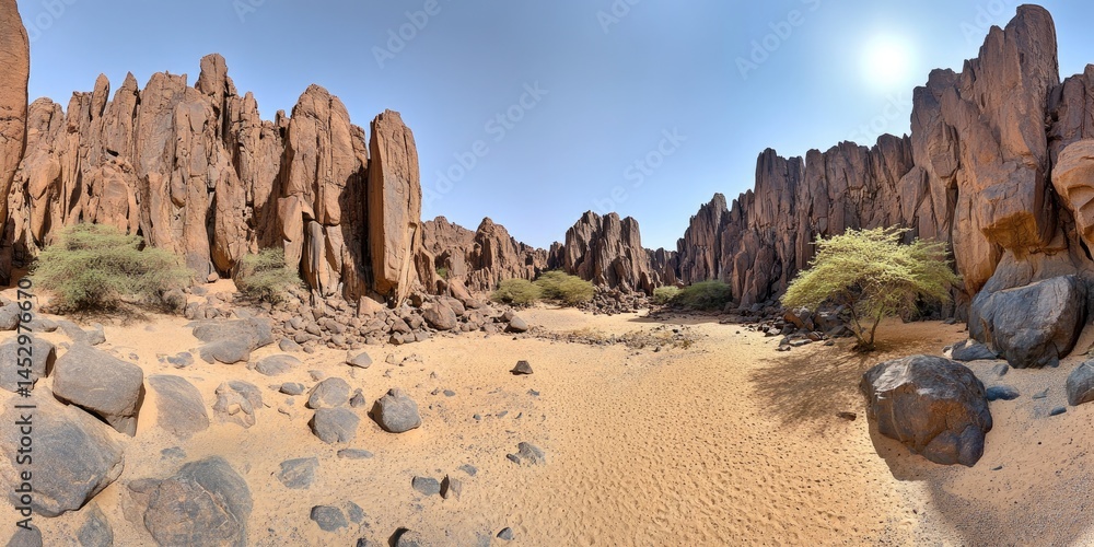 Desert canyon landscape with reddish rock formations. Desert canyon landscape with reddish rock formations.