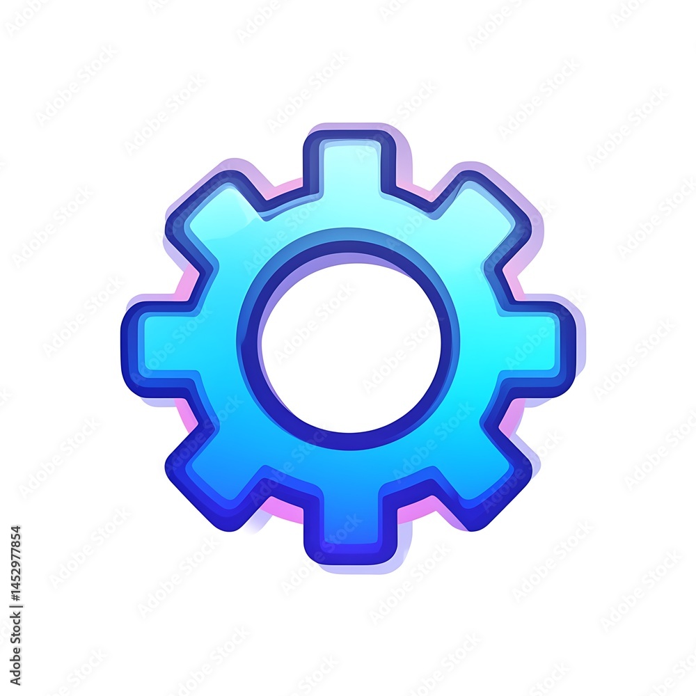 A Bright Blue Gear With Round Hole On White Background A Bright Blue Gear With Round Hole On White Background