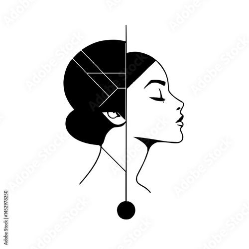 Abstract graphic maid logo design incorporating geometric precision and balanced composition to create an innovative, subtle, and visually captivating brand symbol