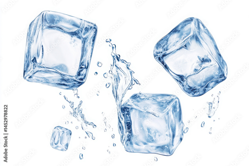 Obraz premium Floating ice cubes with splash on white background