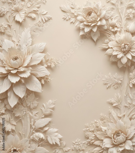 Subtle cream background, intricate floral pattern, luxurious feel, subtle, backdrop, embroidery