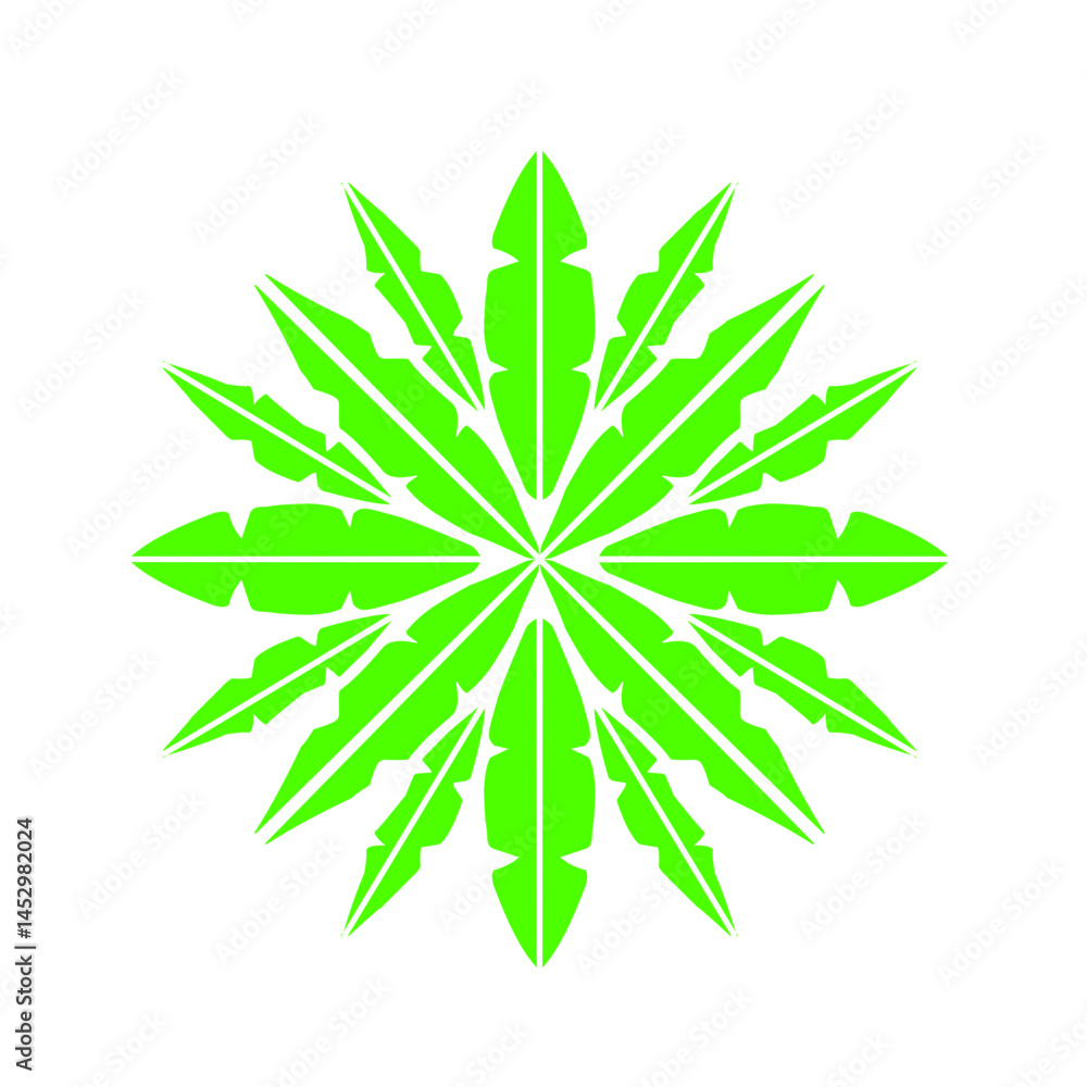 Naklejka premium Lime green botanical pattern featuring radial symmetry on a solid black backdrop