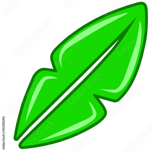 Isolated vibrant green stylized leaf illustration against a black background
