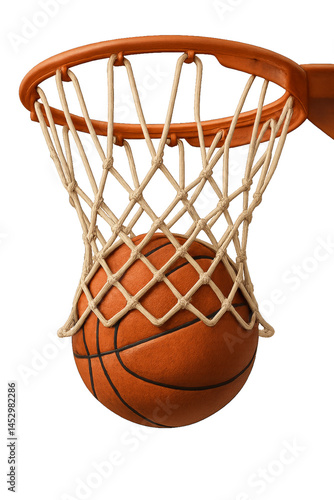 Basketball Going Through Hoop During a Game in a Sports Arena at Noon