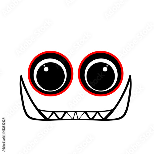 Abstract quirky character with glowing red eyes and jagged toothy grin icon